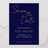 Marine Blauw Eenvoudige Stijl Bruiloft Save the Da Folie Uitnodiging (Voorkant)