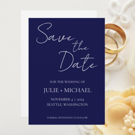 Marine Blauw Eenvoudige Stijl Bruiloft Save The Date