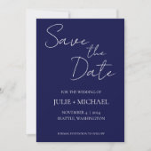 Marine Blauw Eenvoudige Stijl Bruiloft Save The Date (Voorkant)