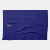 Marine Blauw Effen Kleur Goud Monogram Familienaam Theedoek (Horizontaal)