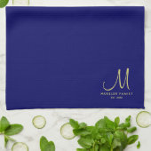Marine Blauw Effen Kleur Goud Monogrammed Familien Theedoek (Gevouwen)