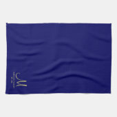 Marine Blauw Effen Kleur Goud Monogrammed Familien Theedoek (Horizontaal)