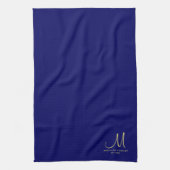 Marine Blauw Effen Kleur Goud Monogrammed Familien Theedoek (Verticaal)