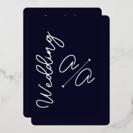 Marine Blauw Effen Kleur Zilveren Folie Wedding Uitnodiging