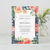 Marine Blauw Elegant Bloemen Bruiloft Kaart (Staand voorkant)