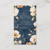 Marine Blauw Elegant Ivoor Bloemen Huwelijk Informatiekaartje (Voorkant)