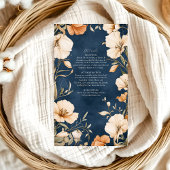 Marine Blauw Elegant Ivoor Bloemen Huwelijk Informatiekaartje