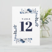 Marine Blauw Elegant Land Bloemen Tafelnummer (Staand voorkant)