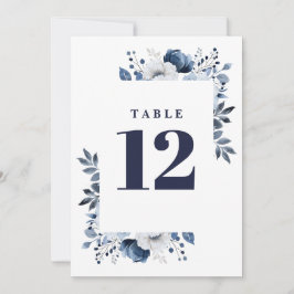 Marine Blauw Elegant Land Bloemen Tafelnummer