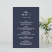 Marine Blauw Elegant Minimalistisch Trouwmenu (Staand voorkant)