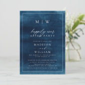 Marine blauw Elegant Monogram Elopement Bruiloft Kaart (Staand voorkant)