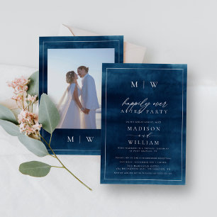 Marine blauw Elegant Monogram Elopement Bruiloft Kaart
