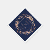 Marine Blauw | Elegant Roos Goud Bladgroen Bruilof Servet (Hoek)