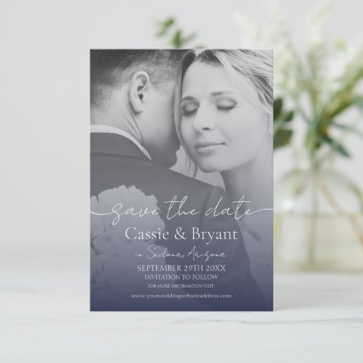 Marine Blauw Elegant Volledige Foto Bruiloft Save  (Staand voorkant)