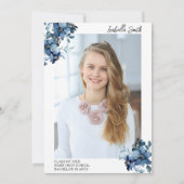 Marine Blauw Elegante Bloemen Afstuderen Party Fot Kaart (Achterkant)