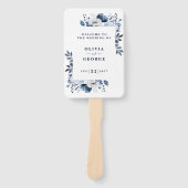 Marine Blauw Elegante Bloemen Trouwprogramma Handwaaier (Voorkant)