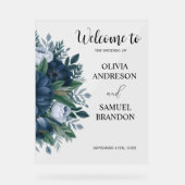 Marine blauw elegante bruiloft acryl welkomstbord acryl bord (Voorkant)