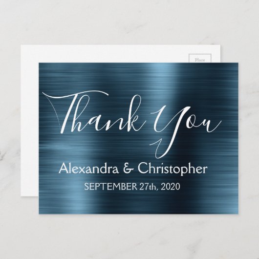 Marine Blauw Elegante bruiloft Dank u Briefkaart (Voorkant / Achterkant)