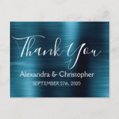 Marine Blauw Elegante bruiloft Dank u Briefkaart (Voorkant)