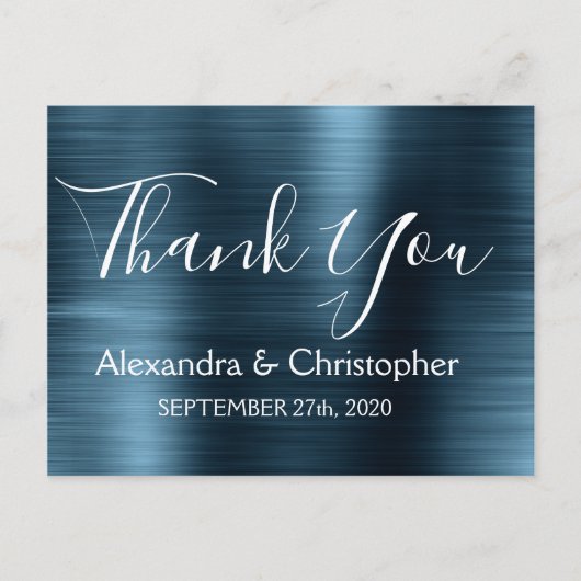 Marine Blauw Elegante bruiloft Dank u Briefkaart (Voorkant)