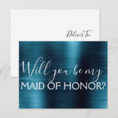 Marine Blauw Elegante en Moderne Maid of Honor Uitnodiging Briefkaart (Voorkant / Achterkant)