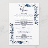 Marine Blauw Elegante Land Bloemen Huwelijk Menu (Voorkant)