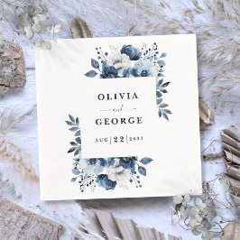 Marine Blauw Elegante Land Bloemen Trouwservet Servet