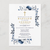 Marine Blauw Elegante Moderne Bloemdoop Uitnodigin Briefkaart (Voorkant)