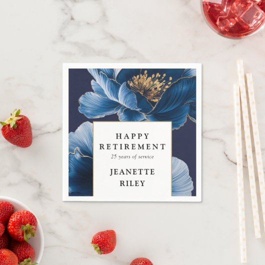 Marine Blauw Elegante Moderne Bloemen Gelukkig Pen Servet (Insitu)