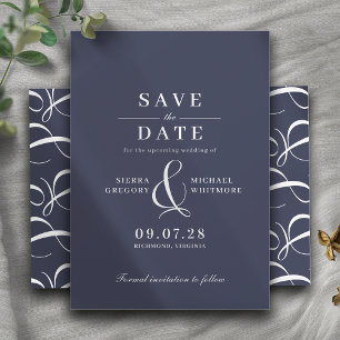Marine Blauw   Elegante  typografie Save The Date