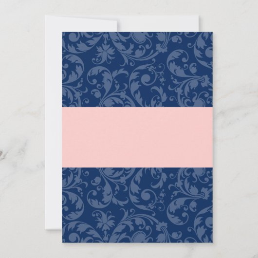 Marine Blauw en Blush Roze Damast Swirl Bruiloft Kaart (Achterkant)