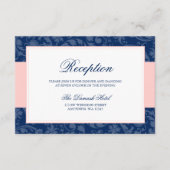 Marine Blauw en Blush Roze Damast Swirl Receptie Informatiekaartje (Voorkant)