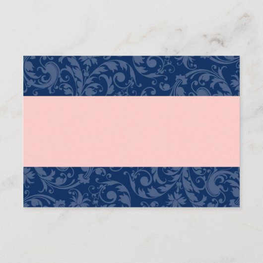 Marine Blauw en Blush Roze Damast Swirl Receptie Informatiekaartje (Achterkant)