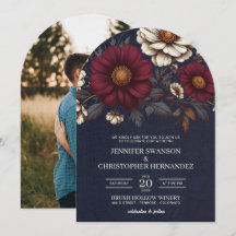 Marine Blauw en Bourgondië Bloemen Huwelijk