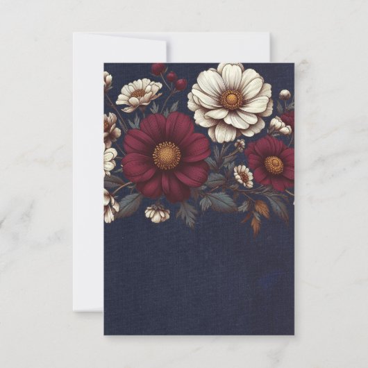 Marine Blauw en Bourgondië Bloemen Huwelijk RSVP Kaartje (Achterkant)