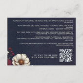 Marine Blauw en Bourgondië Bloemen Wedding QR Code Informatiekaartje (Voorkant)