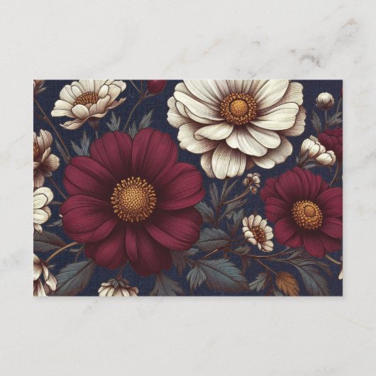 Marine Blauw en Bourgondië Bloemen Wedding QR Code Informatiekaartje (Achterkant)