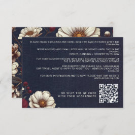 Marine Blauw en Bourgondië Bloemen Wedding QR Code Informatiekaartje