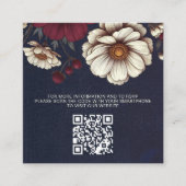 Marine Blauw en Bourgondië Bloemen Wedding QR Code Informatiekaartje (Voorkant)