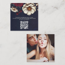 Marine Blauw en Bourgondië Bloemen Wedding QR Code