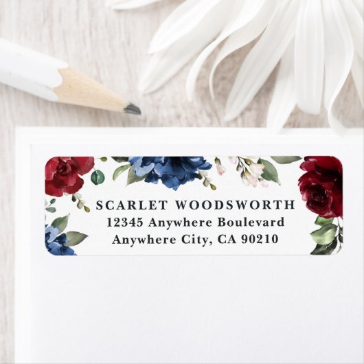 Marine Blauw en Bourgondië Blush Roze Bloemen Brui Etiket (Insitu)