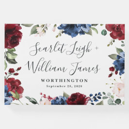 Marine Blauw en Bourgondië Blush Roze Bloemen Brui Gastenboek