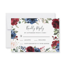 Marine Blauw en Bourgondië Blush Roze Bloemen Brui