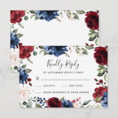 Marine Blauw en Bourgondië Blush Roze Bloemen Brui RSVP Kaartje (Voorkant / Achterkant)