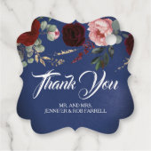 Marine Blauw en Bourgondië Rood Bloemen Moderne Br Bedankjes Labels (Achterkant)