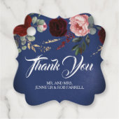 Marine Blauw en Bourgondië Rood Bloemen Moderne Br Bedankjes Labels (Voorkant)
