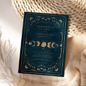 Marine Blauw en Faux Goud Elegant Hemelse Bruiloft Kaart