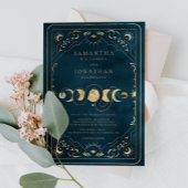 Marine Blauw en Faux Goud Elegant Hemelse Bruiloft Kaart