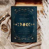 Marine Blauw en Faux Goud Elegant Hemelse Bruiloft Kaart