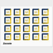 Marine Blauw en Faux Gouden Folie Monogram Vierkante Sticker (Vel)